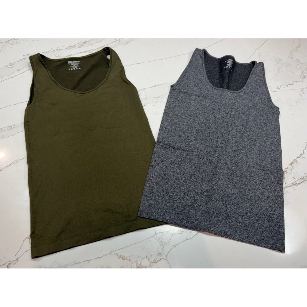 Zenana Outfitters Seamless Tank Top Bundle 2 Pack Olive Charcoal Grey L/XL